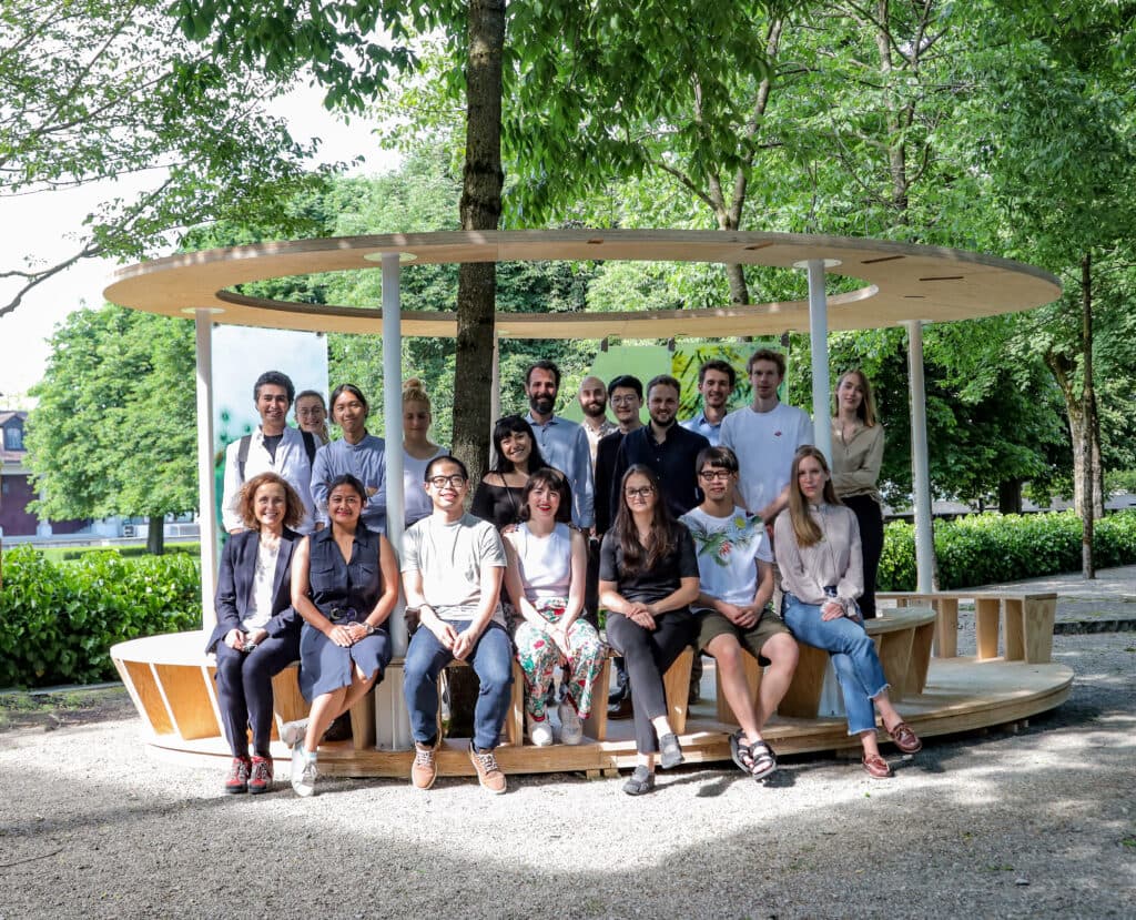 Glass pavilion construction work