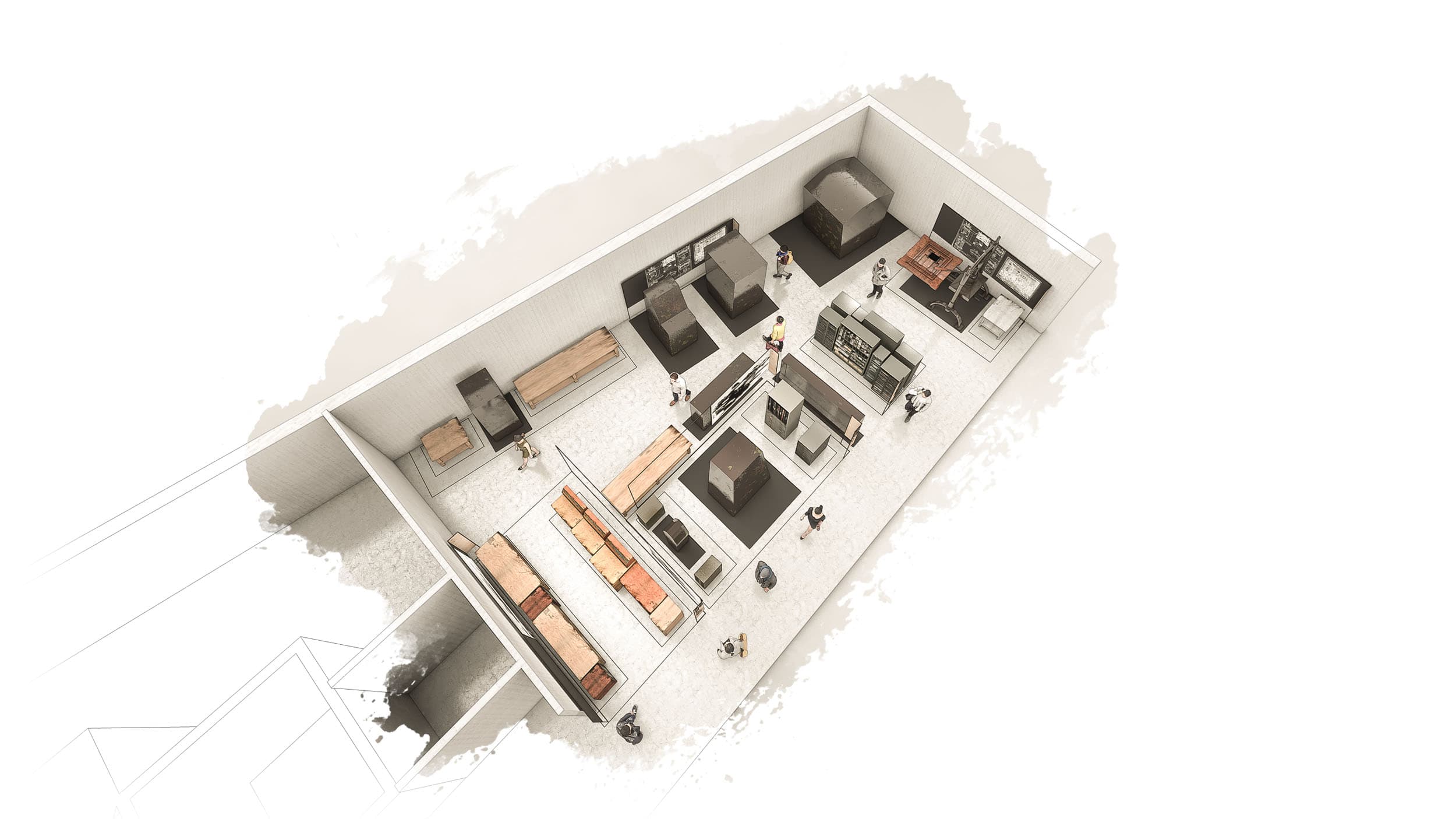 Upper floor workshop axonometric study