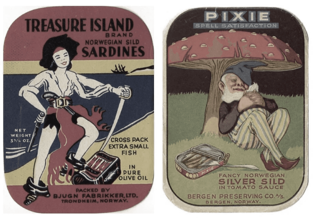 Historical Norwegian sardine canning labels