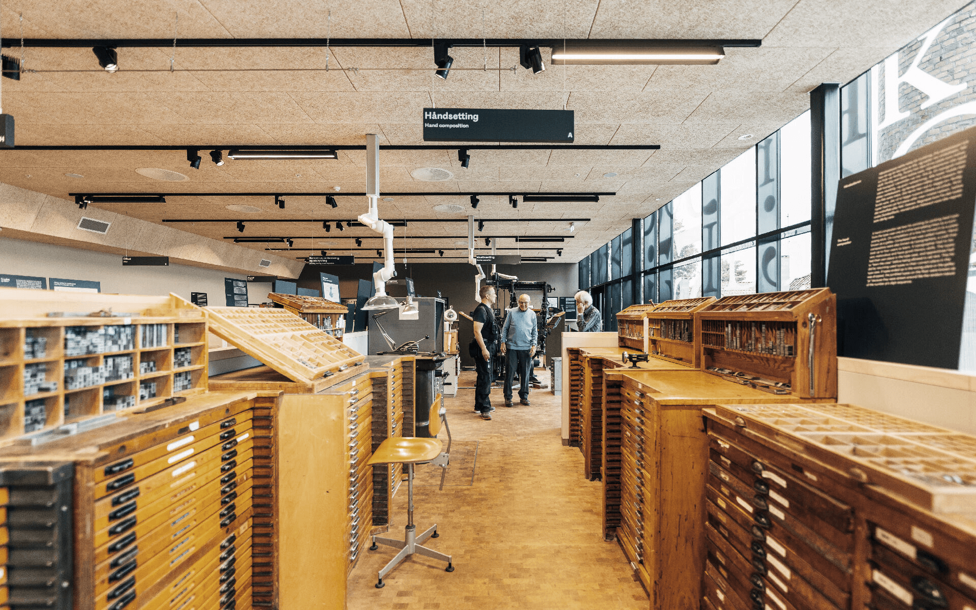 Live hand-setting workshop in the upper floor print shop