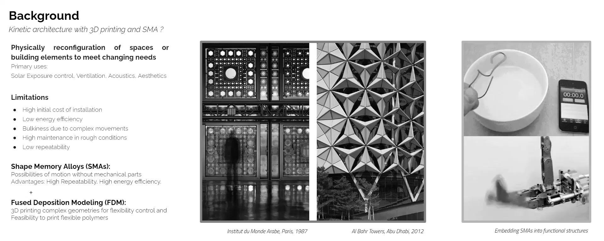 Kinetic architecture concept with 3D printing and SMA