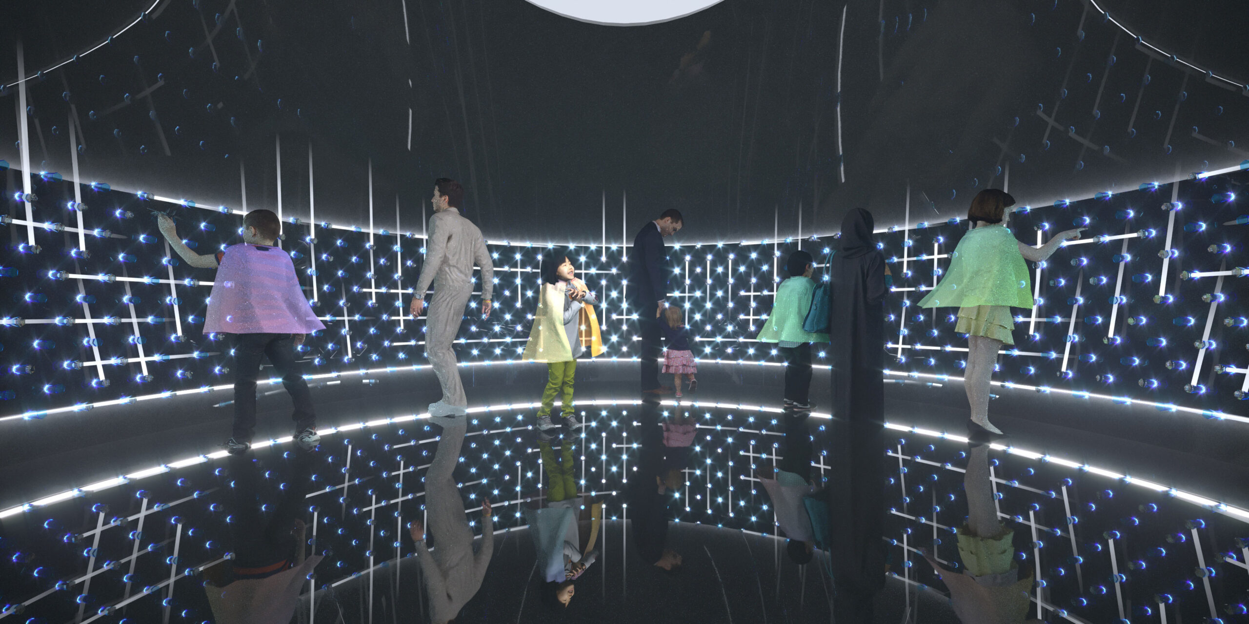 Children exploring interactive night sky playground